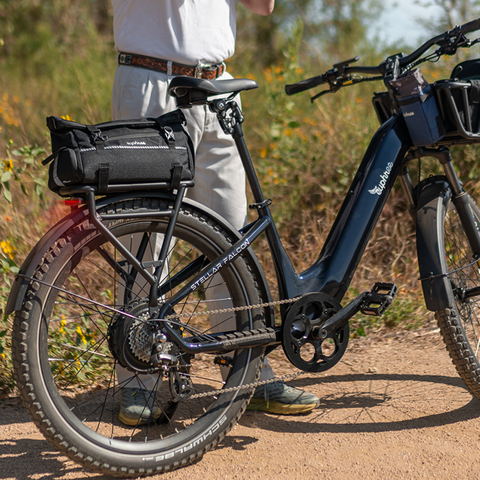 Stellar Falcon ebike with fenders, rack, and integrated brake lights for comfort and safety